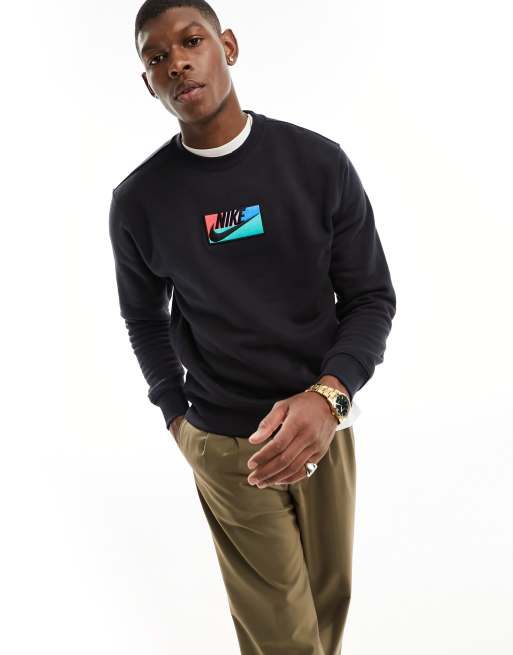 Nike Club sweatshirt patch logo in black ASOS