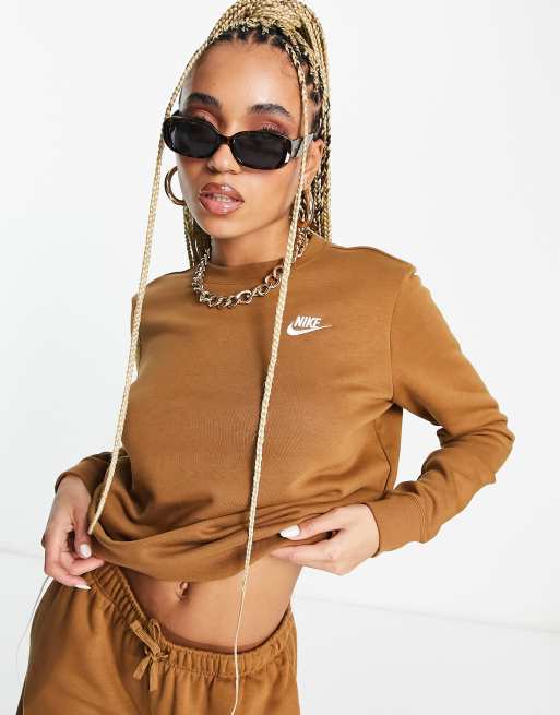 Nike Club - Sweatshirt van fleece in ale bruin