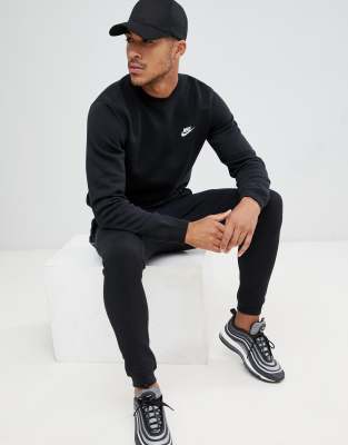 nike club swoosh crew sweatshirt in black