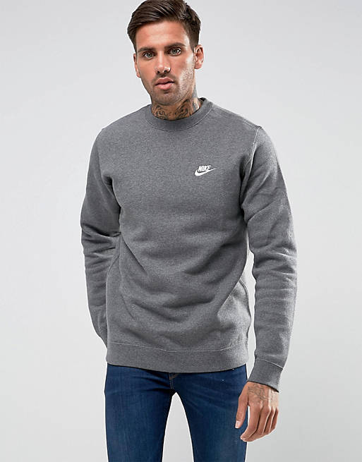 Nike Club Swoosh Crew Sweatshirt In Grey 804340-071 | ASOS