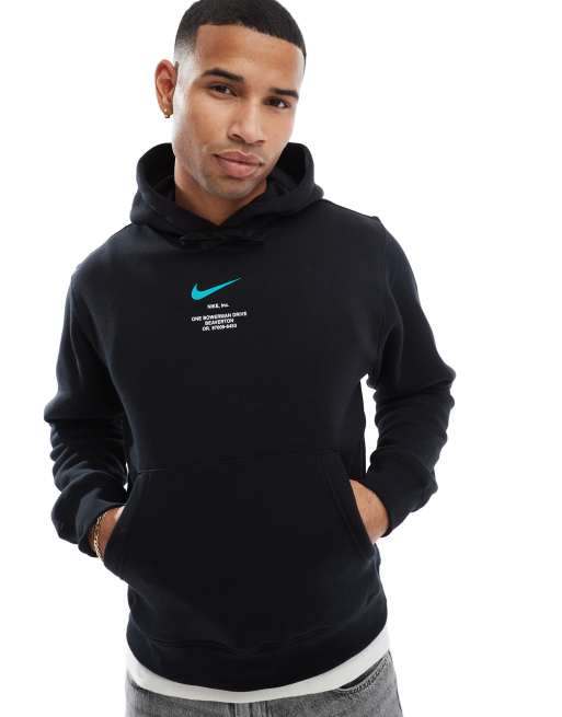Nike Club Swoosh graphic backprint hoodie in black | ASOS