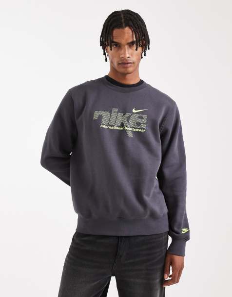 Nike Club swoosh sweatshirt in black & green - view 1