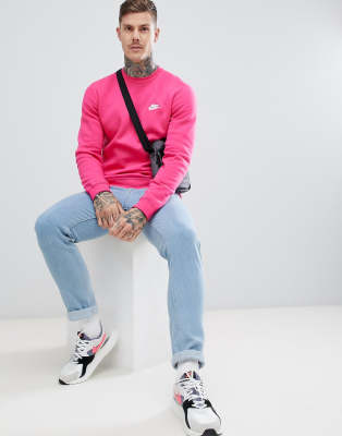 nike club swoosh sweatshirt in pink