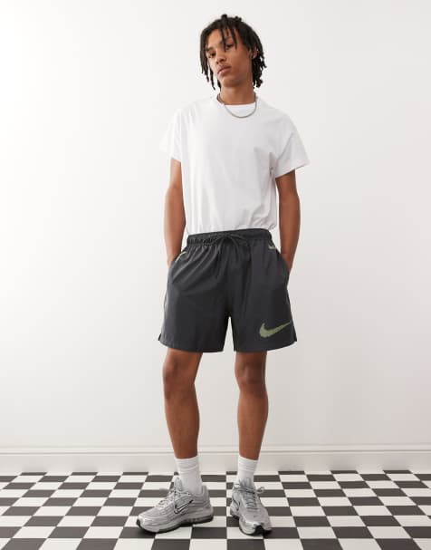 Nike Club swoosh woven shorts in dark grey and green