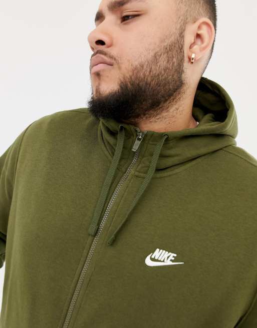 Nike club swoosh zip through hoodie in on sale green