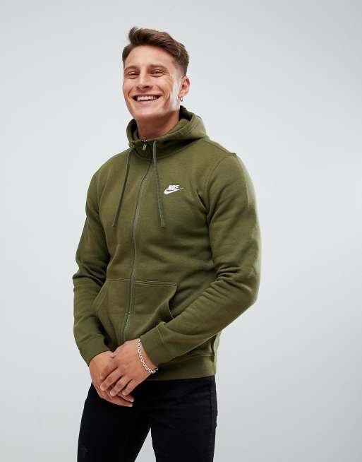 Nike club swoosh zip through hoodie in on sale green