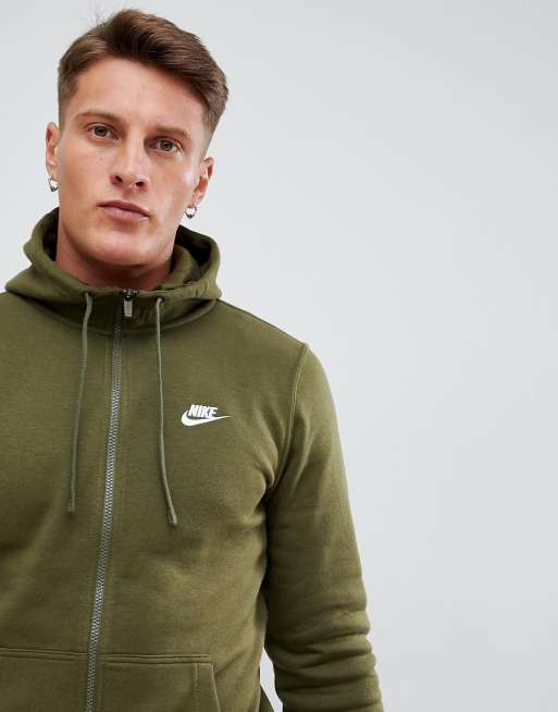 Nike club swoosh zip through hoodie store in green