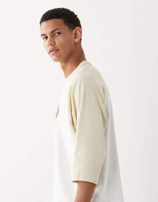Nike - Club - T-shirt à manches raglan 3/4 avec logo au centre - Blanc cassé et beige, 5 de 5