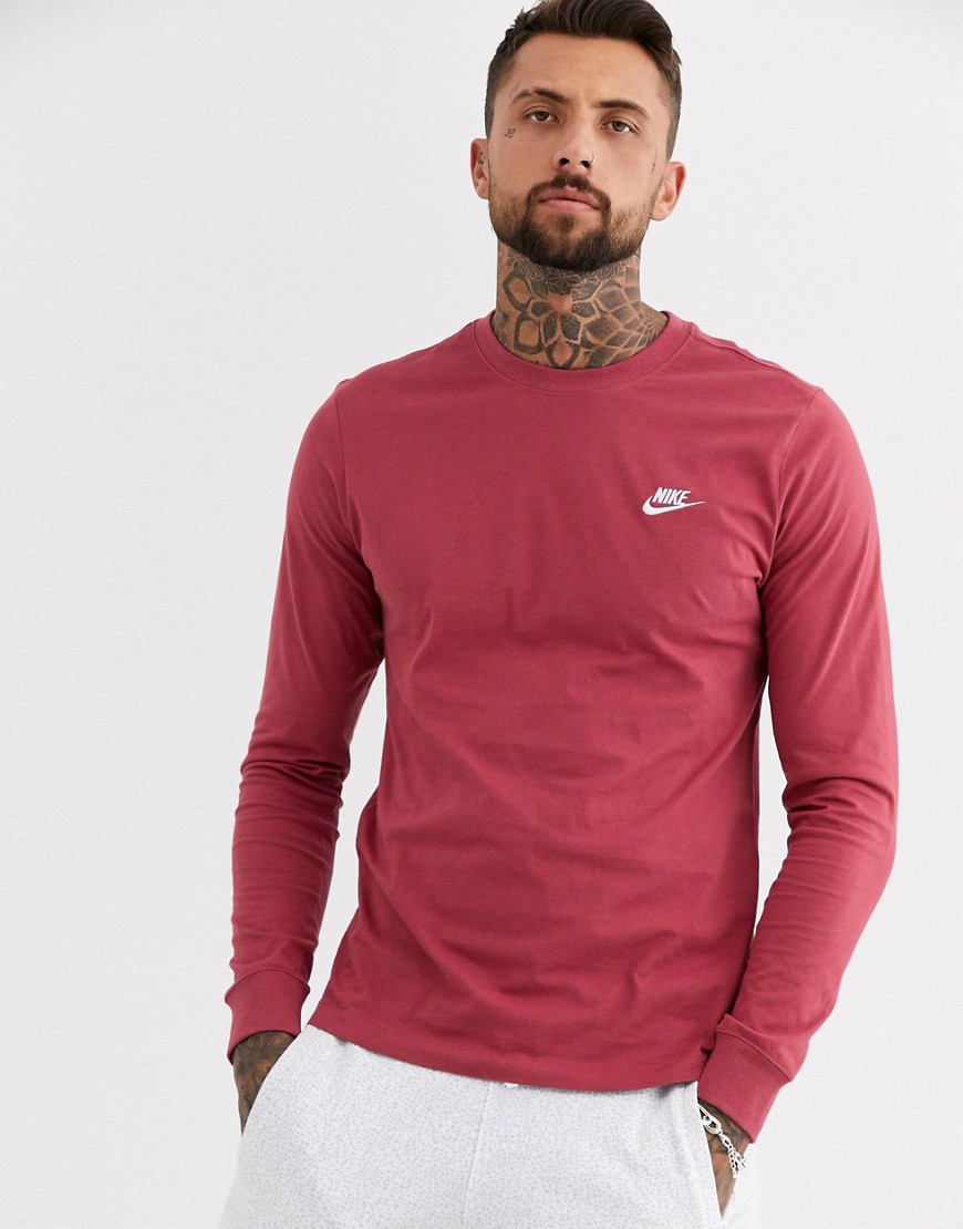 Nike - Club - T-shirt bordeaux a maniche lunghe-Rosso