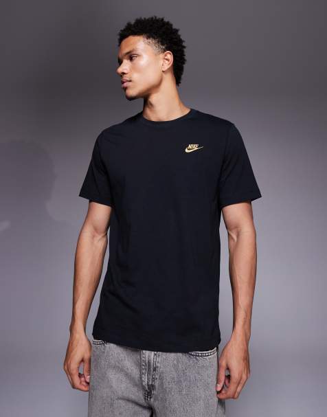 Nike Club T-shirt in black with gold logo - view 1