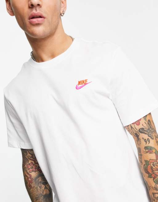 White nike shirt shop with orange swoosh