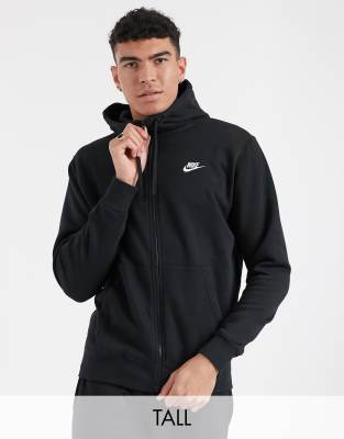 nike black club zip through hoodie