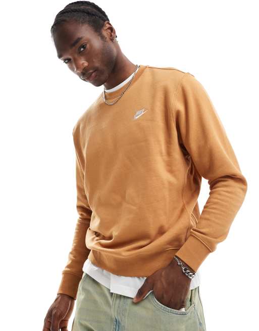 Nike Club unisex crew sweatshirt in brown ASOS