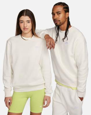 Shop Nike Club Unisex Crew Sweatshirt In Off White-yellow