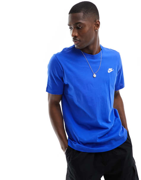 Nike Men's T-Shirt Logo Swoosh Printed Athletic Active Short Sleeve Shirt,  Blue, XL