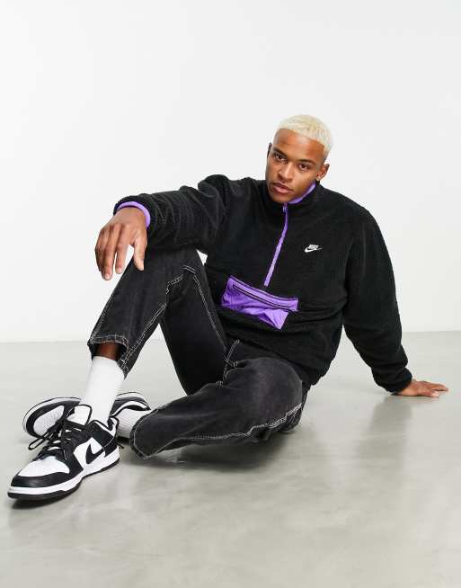 Nike Club Winter fleece with contrast pocket in black/grape | ASOS