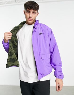 Nike Club Winter reversible anorak with contrast pocket in action grape and camo - ASOS Price Checker