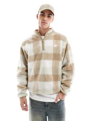 Nike Club Winterized Checked Fleece In Beige And White-neutral In Neutral