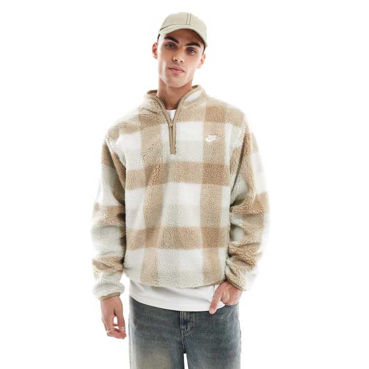 Nike Club winterized checked fleece in beige and white | ASOS