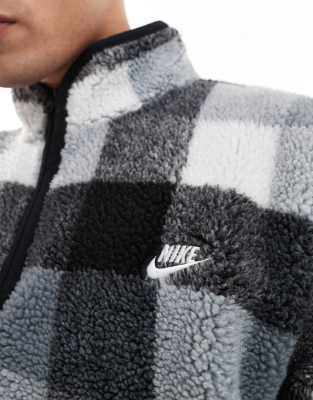 Nike Club winterized checked fleece in black and white | ASOS