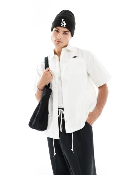Nike Club woven short sleeve shirt in off white - view 1