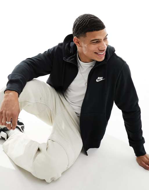 Nike club black zip thru hoody best sale