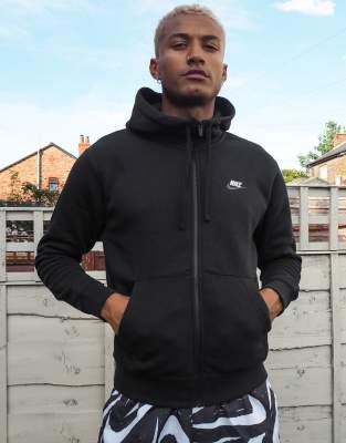 nike black club zip through hoodie