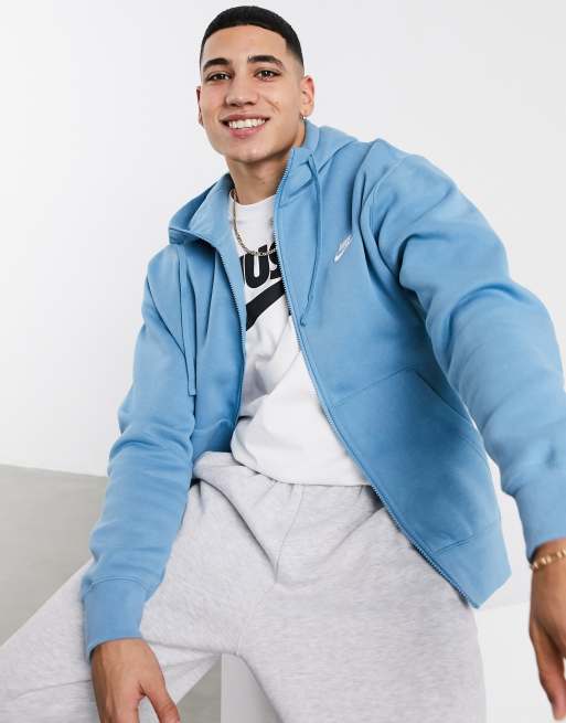 Nike Club zip through hoodie in blue