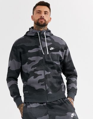 Nike Club zip-through hoodie in camo 