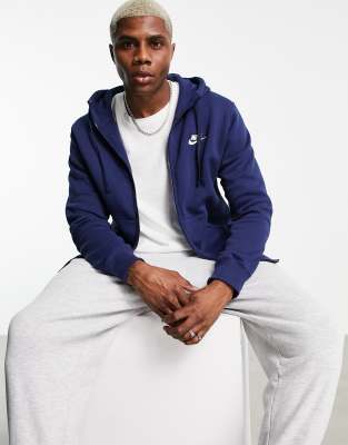 Nike Club zip-through hoodie in navy | ASOS