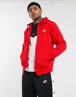 nike mini swoosh oversized cropped red zip through hoodie