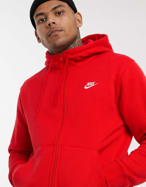 Red nike fleece hot sale zip up hoodie