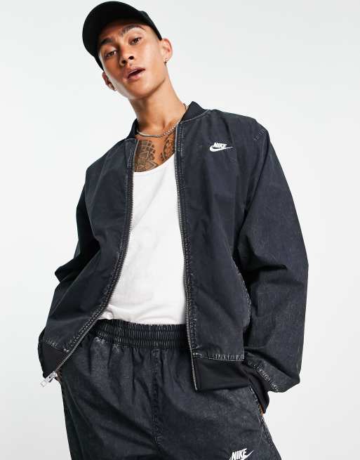 Nike Club zip thru bomber jacket in washed black | ASOS