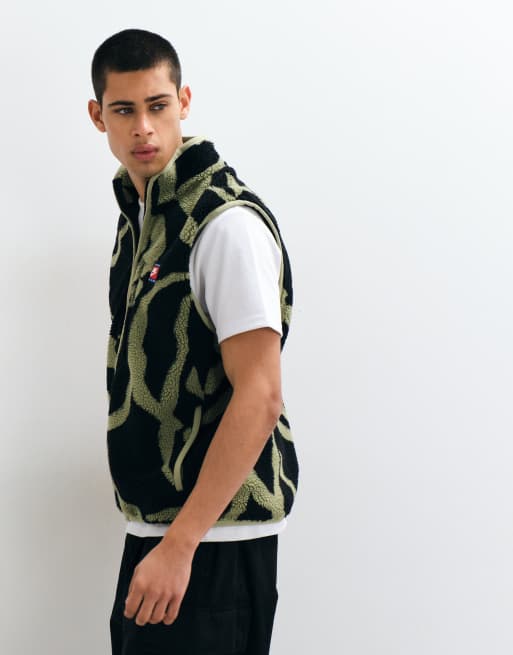 Nike Club zip-up fleece vest in khaki and black print, 4 of 5