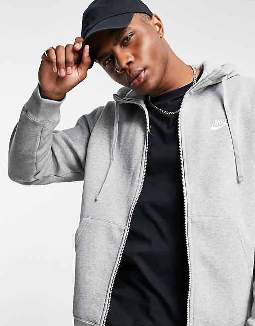 Nike Club zip up hoodie in grey