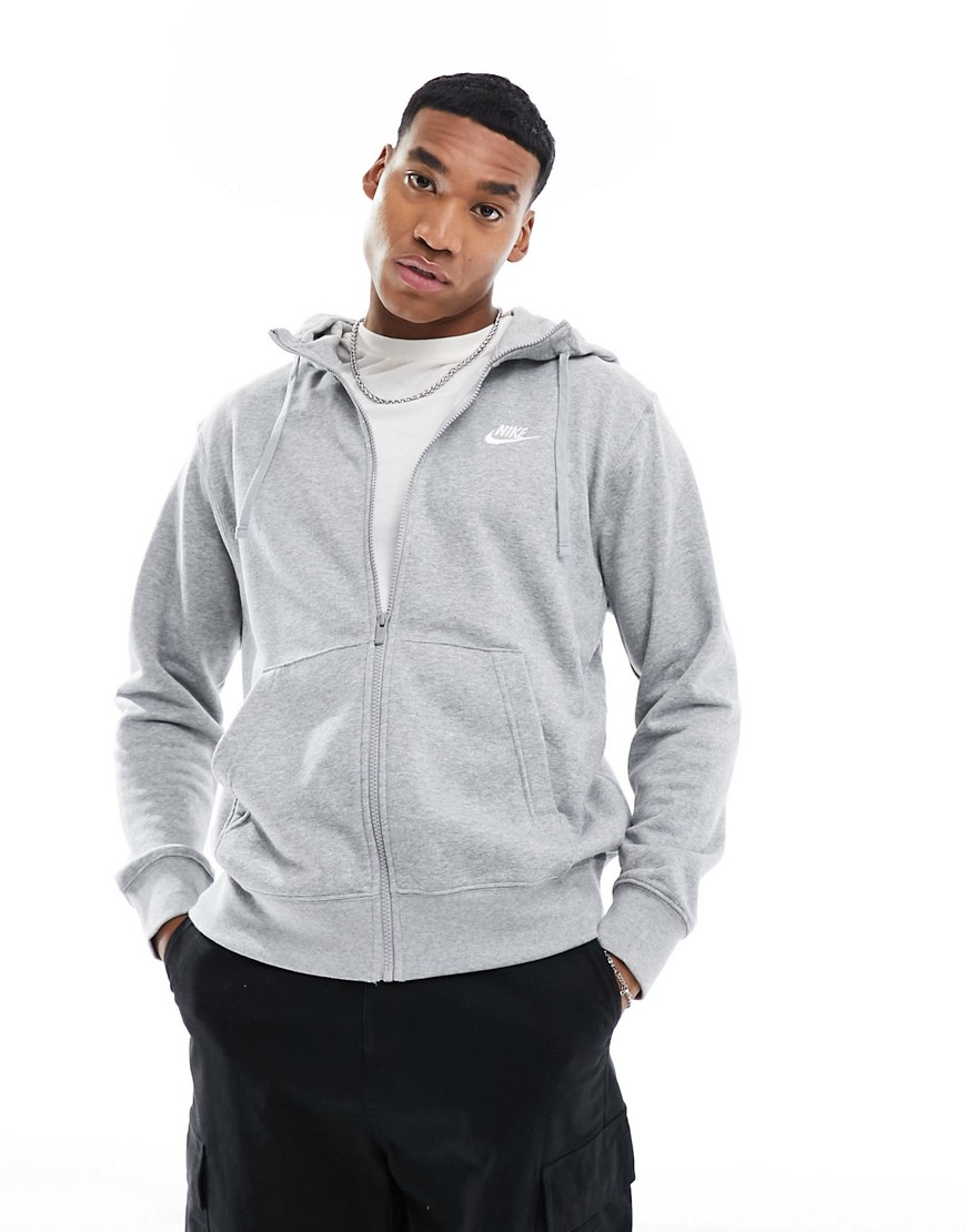 Nike Club zip up hoodie in heather grey