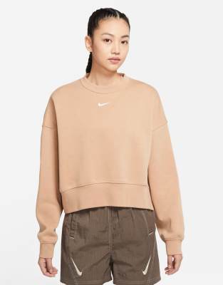 Nike Collection Fleece Oversized Crew Neck Sweatshirt In Sand-neutral ...