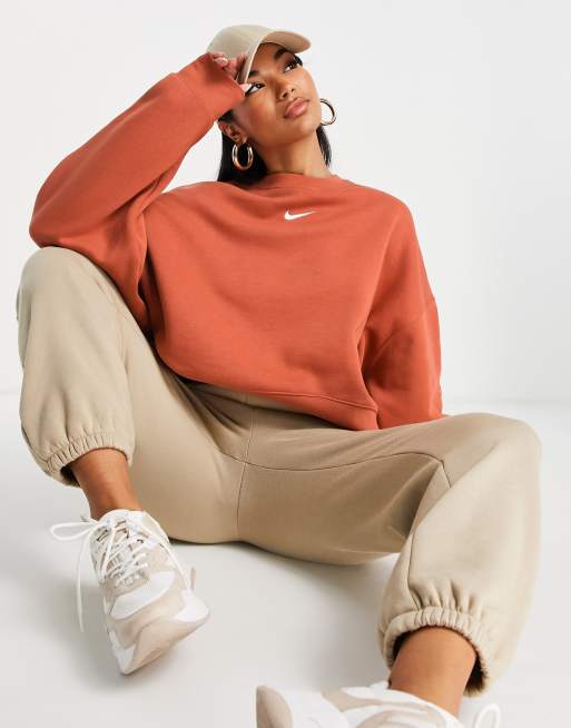 Nike Collection Fleece oversized crew neck sweatshirt in terracota