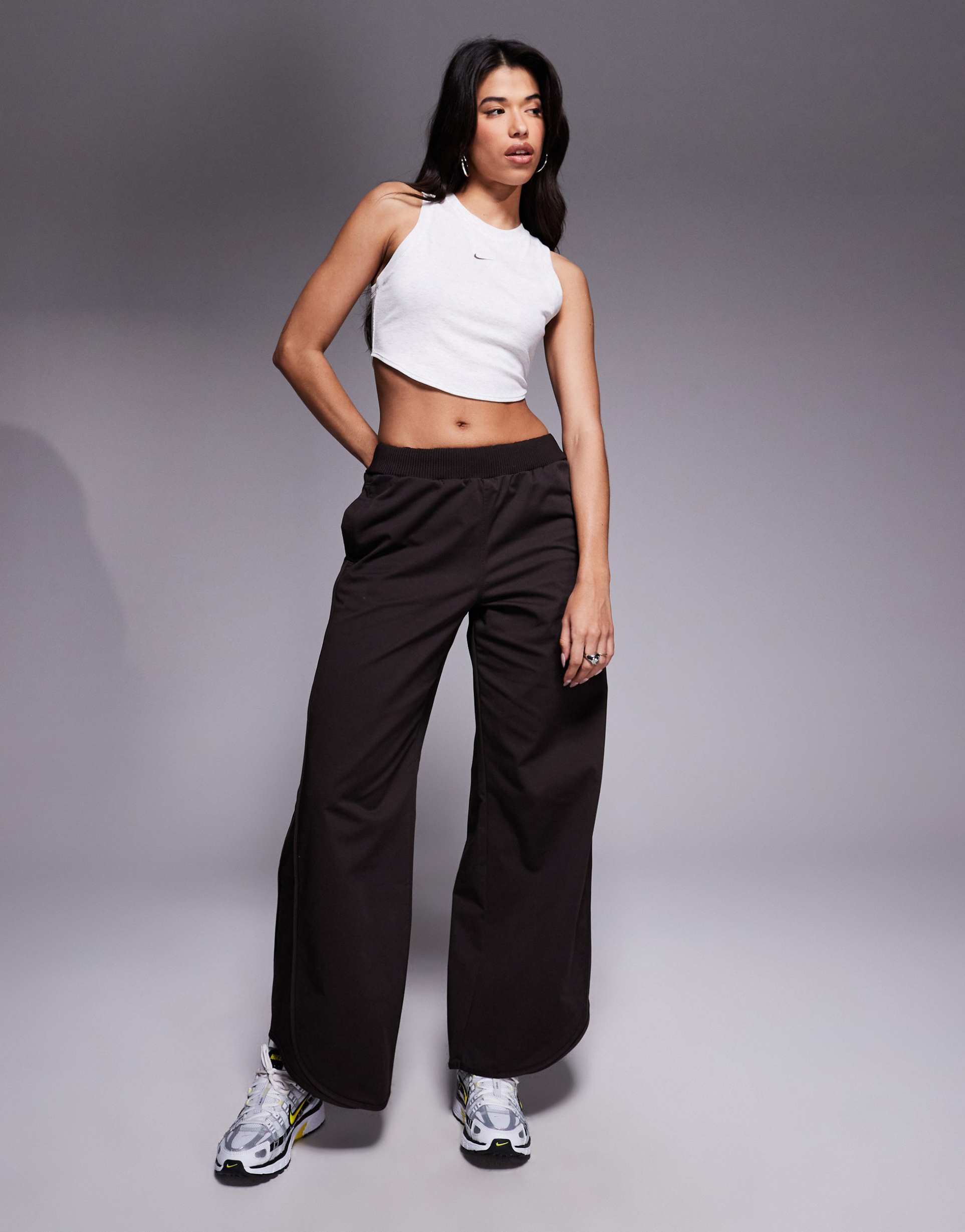 nike collection wide leg pants in brown