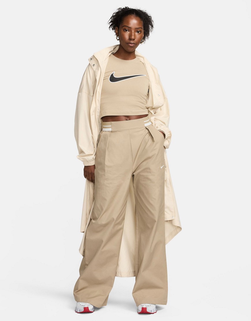 Nike Collection Woven Wide Leg Pants In Khaki Beige-neutral