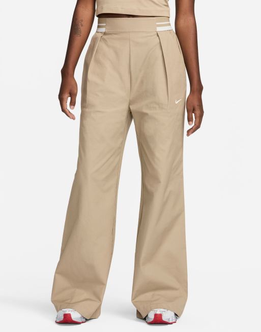 Nike Collection woven wide leg pants in khaki beige | ASOS