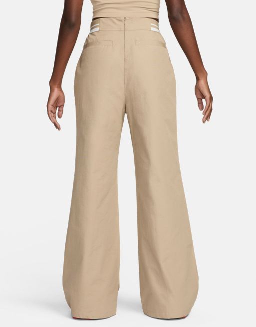 Nike Collection woven wide leg pants in khaki beige | ASOS