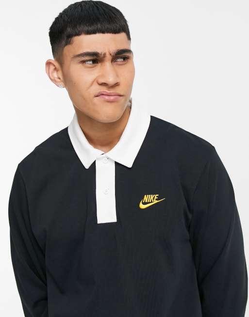 Nike Collegiate back print rugby polo in black ASOS