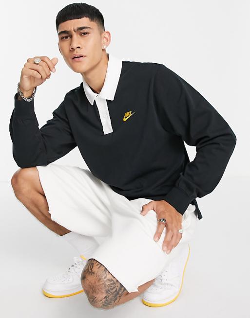 Nike Collegiate back print rugby polo in black Nike Collegiate back print rugby polo in black