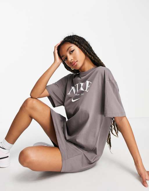 Nike Collegiate logo t shirt dress in gray