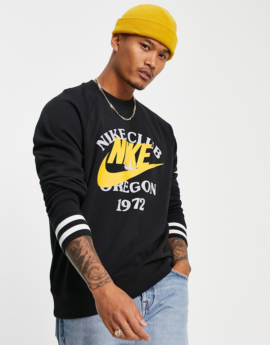 Nike Collegiate vintage print sweatshirt in black and gold