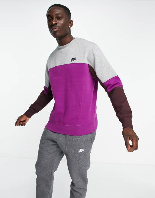 Nike color block crew neck sweatshirt in purple multi ASOS