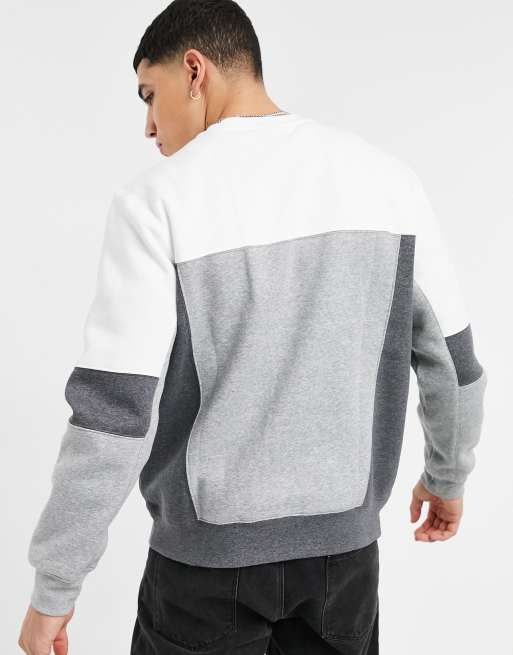 Nike color block crew neck sweatshirt in white dark gray