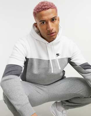 Nike color block hoodie in white/dark gray