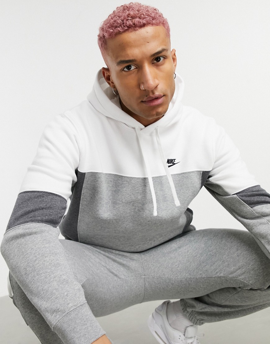 Nike color block hoodie in white/dark gray